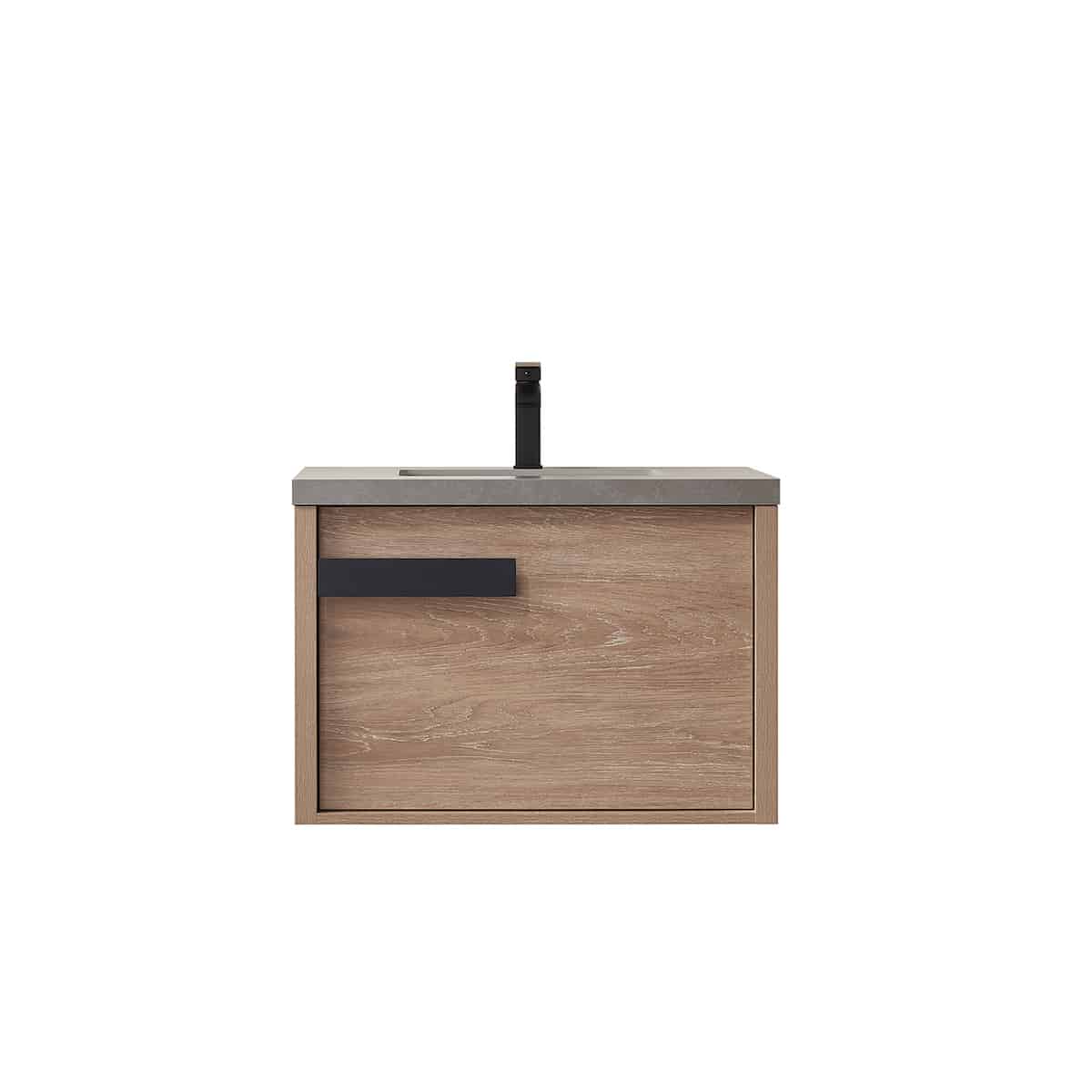 Vinnova Carcastillo 30 Inch Wall Mount Single Sink Vanity in North American Oak with Grey Sintered Stone Top Without Mirror 7032-NO-WK-NM