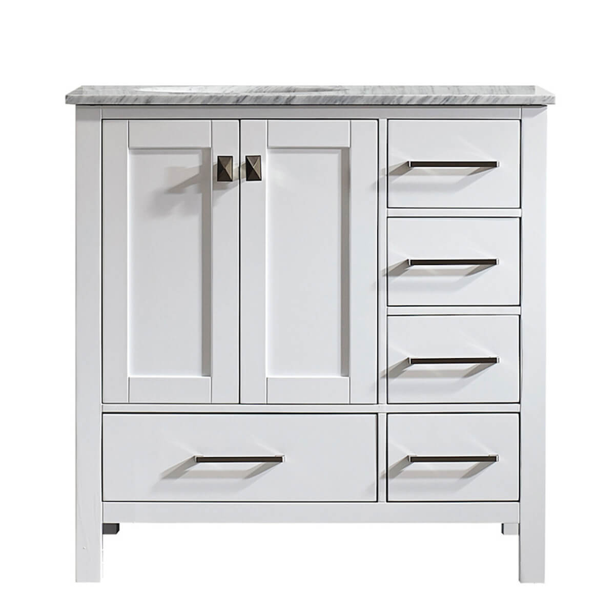 Vinnova Gela 36" White Freestanding Single Vanity with Carrara White Marble Countertop 723036-WH-CA-NM