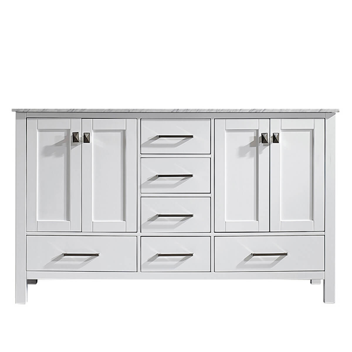 Vinnova Gela 60" White Double Vanity with Carrara White Marble Countertop Without Mirror 723060-WH-CA-NM