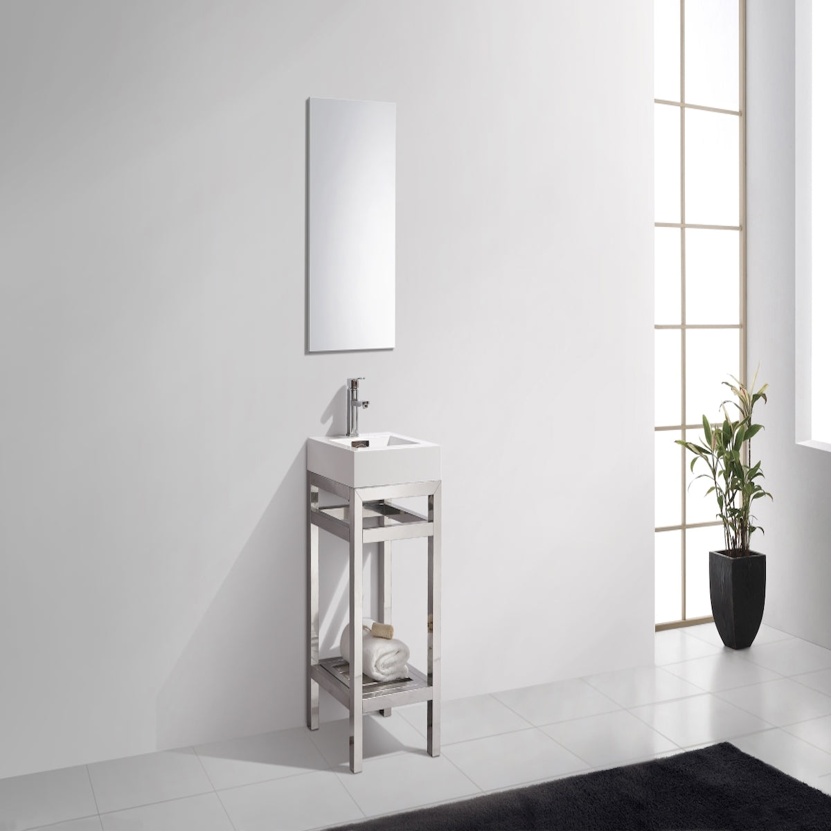KubeBath Cisco 16” Chrome Stainless Steel Console with Acrylic Sink AC16 in Bathroom #finish_chrome