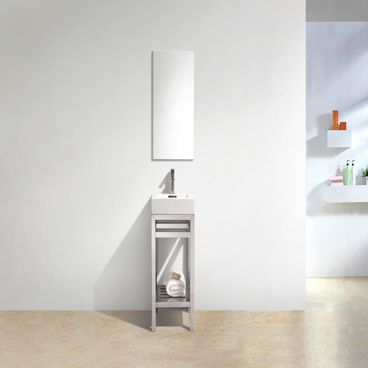 KubeBath Cisco 16” Chrome Stainless Steel Console with Acrylic Sink AC16 in Bathroom #finish_chrome