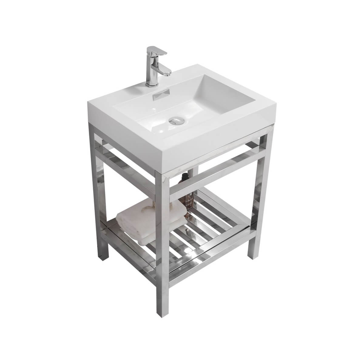 KubeBath Cisco 24” Chrome Stainless Steel Console with Acrylic Sink AC24