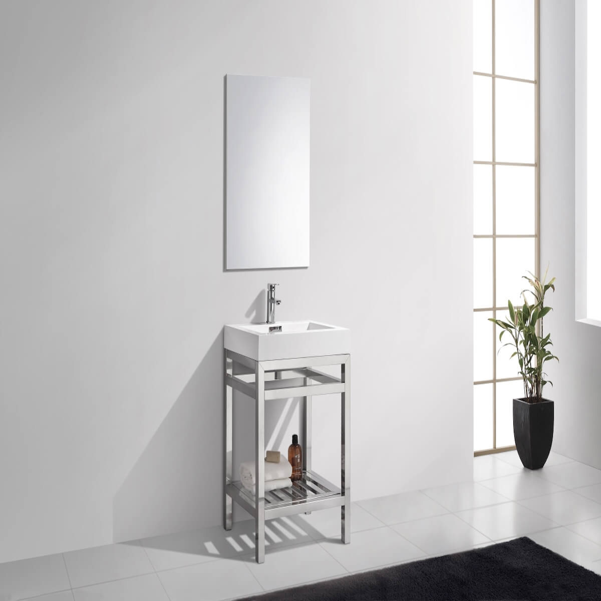 KubeBath Cisco 24” Chrome Stainless Steel Console with Acrylic Sink AC24 in Bathroom