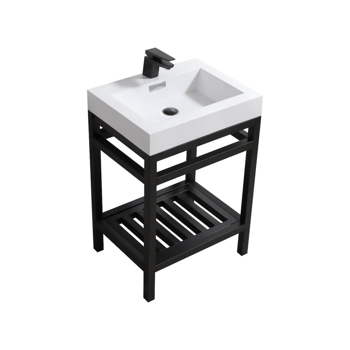 KubeBath Cisco 24” Matt Black Stainless Steel Console with Acrylic Sink AC24-BK