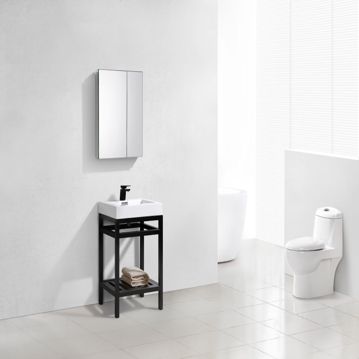 KubeBath Cisco 24” Matt Black Stainless Steel Console with Acrylic Sink AC24-BK in Bathroom