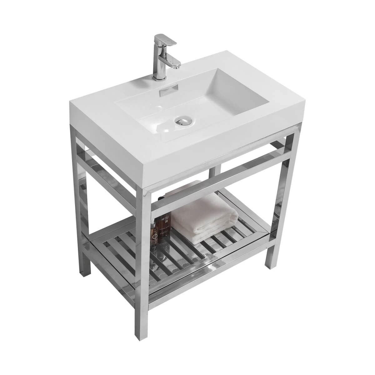 KubeBath Cisco 30” Chrome Stainless Steel Console with Acrylic Sink AC30