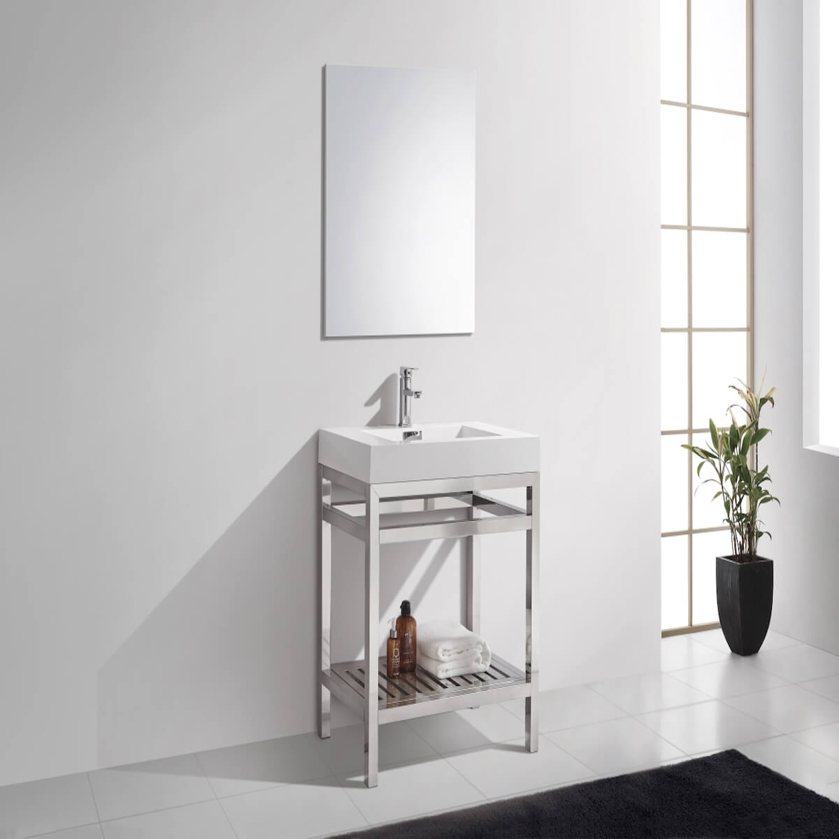 KubeBath Cisco 30” Chrome Stainless Steel Console with Acrylic Sink AC230 in Bathroom