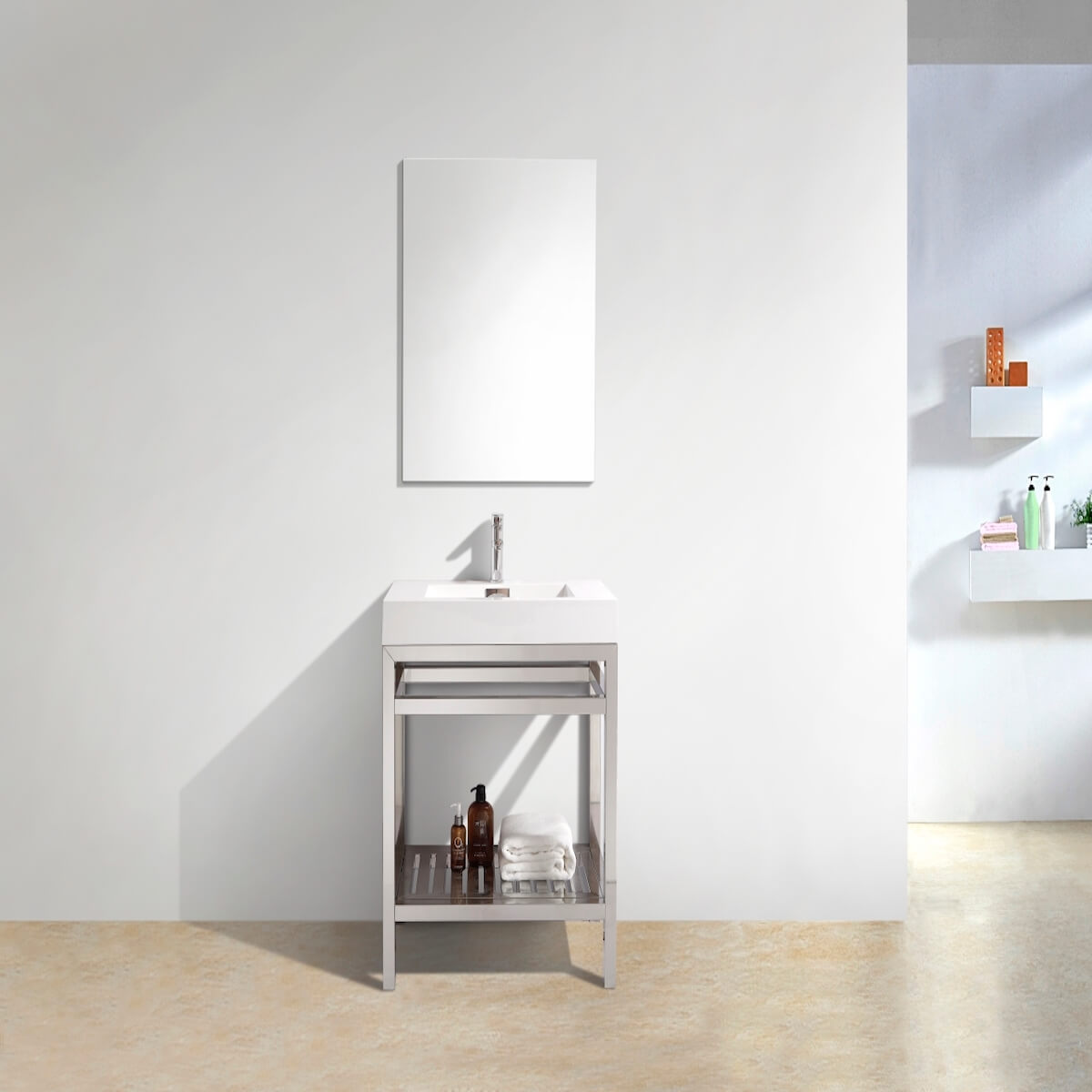 KubeBath Cisco 30” Chrome Stainless Steel Console with Acrylic Sink AC230 in Bathroom
