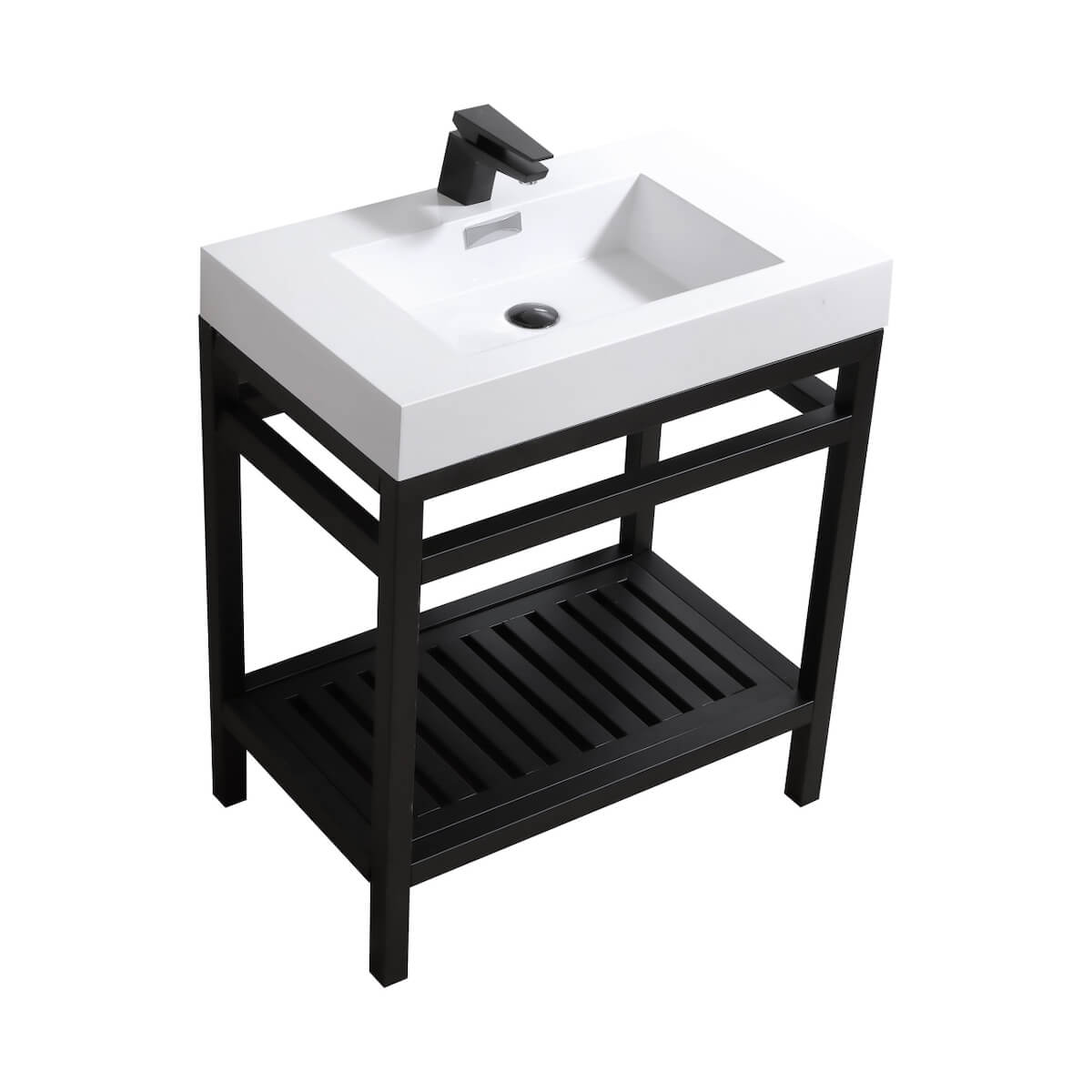 KubeBath Cisco 30” Matt Black Stainless Steel Console with Acrylic Sink AC30-BK