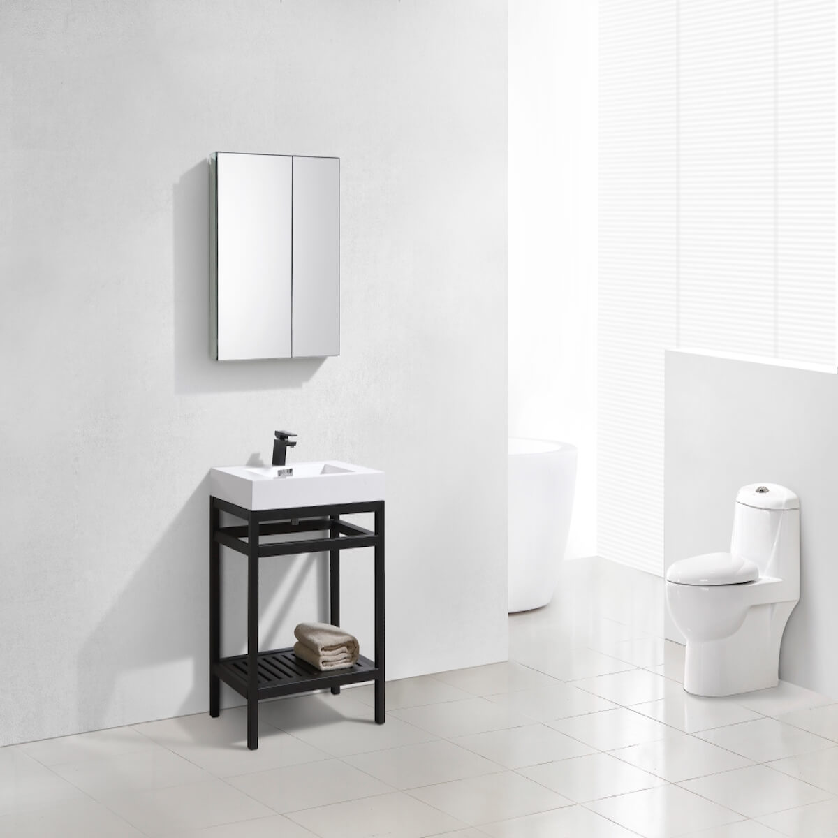 KubeBath Cisco 30” Matt Black Stainless Steel Console with Acrylic Sink AC30-BK in Bathroom
