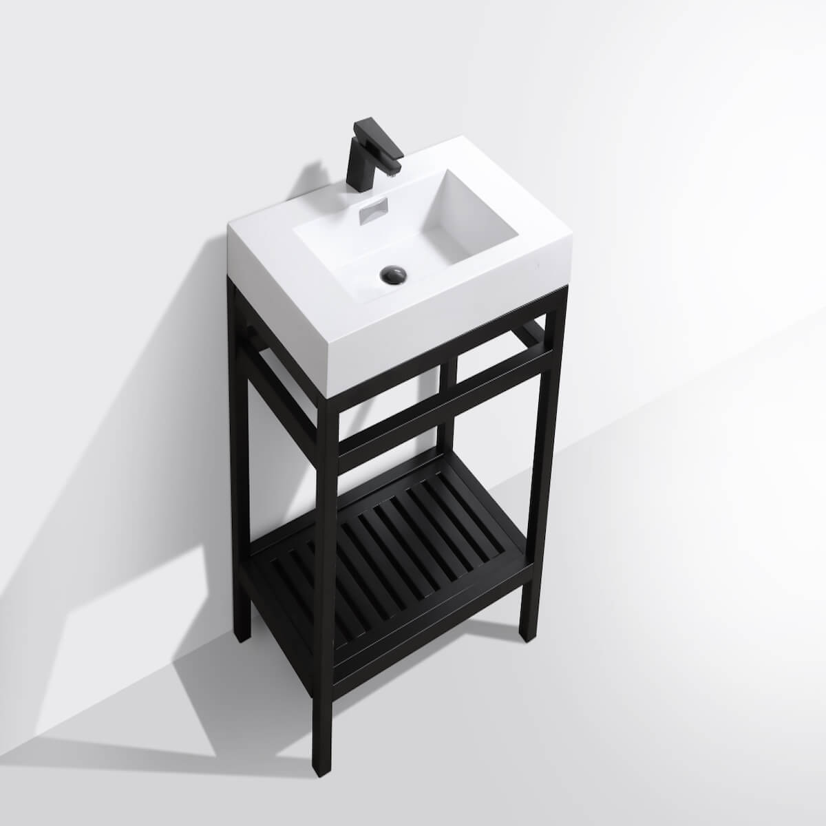 KubeBath Cisco 30” Matt Black Stainless Steel Console with Acrylic Sink AC30-BK Side