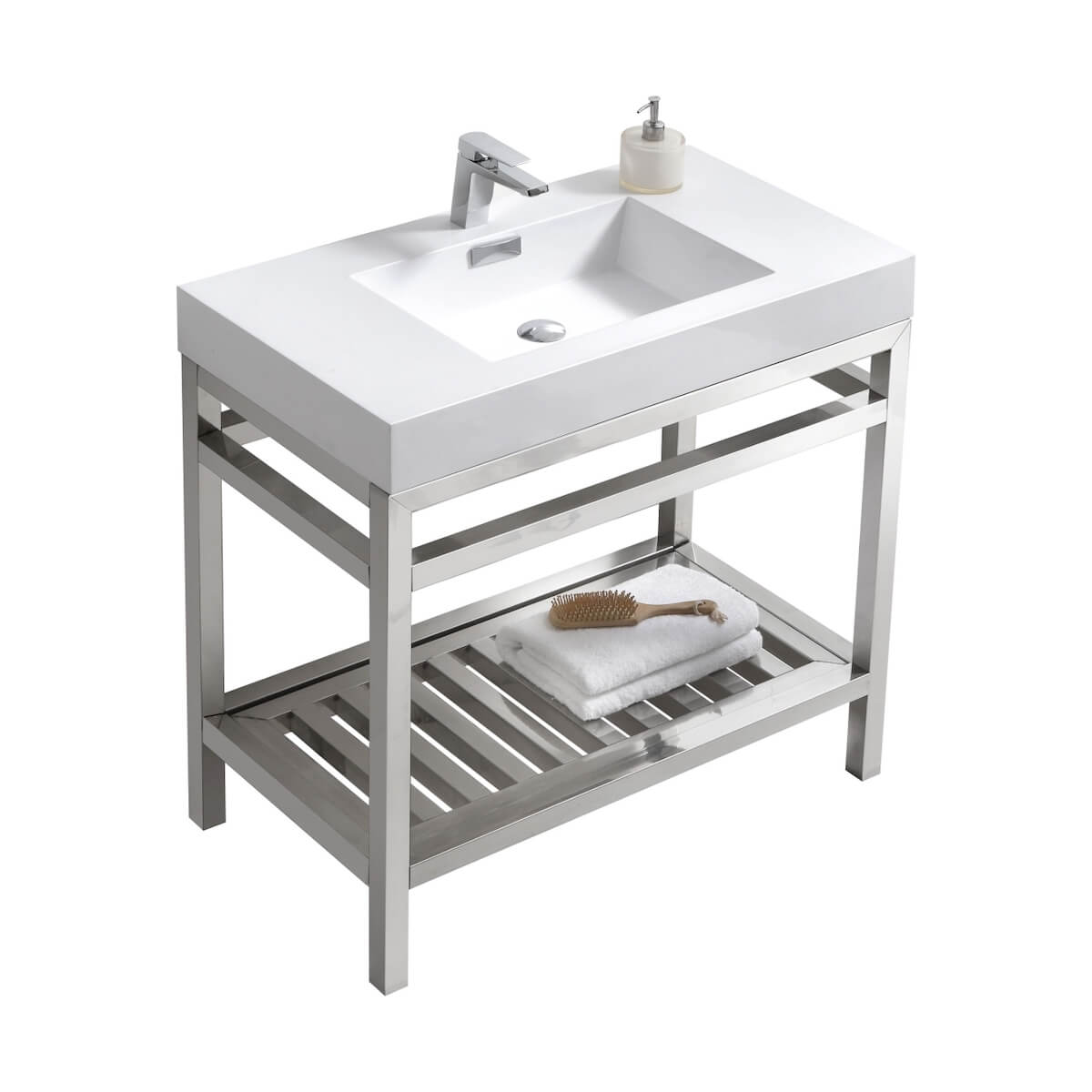 KubeBath Cisco 36” Chrome Stainless Steel Console with Acrylic Sink AC36