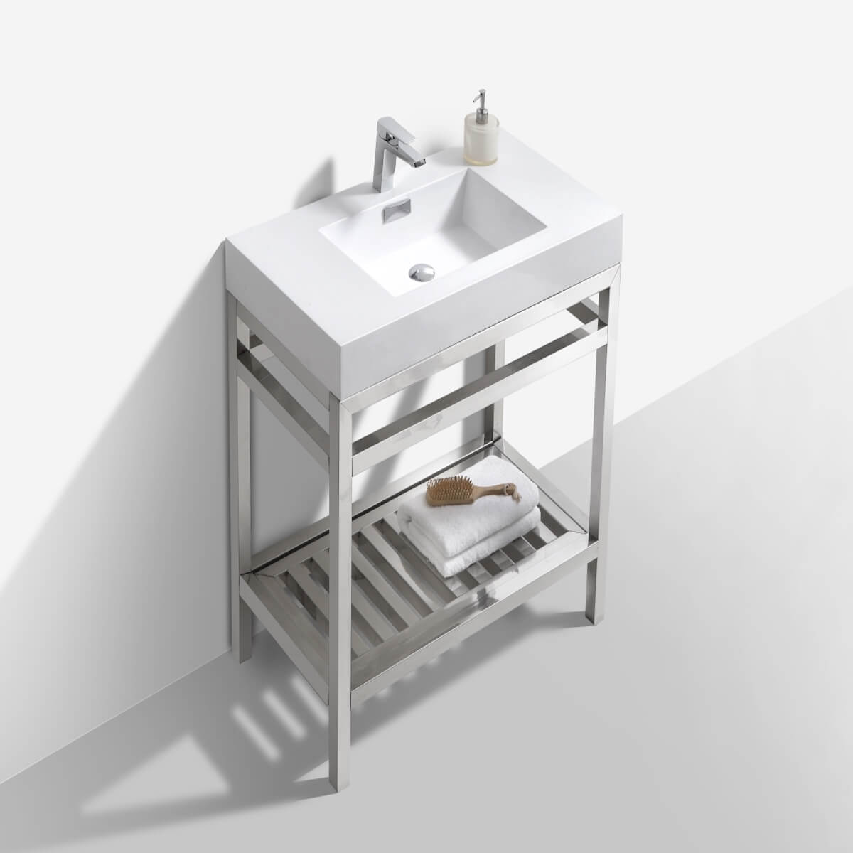 KubeBath Cisco 36” Chrome Stainless Steel Console with Acrylic Sink AC36 Side