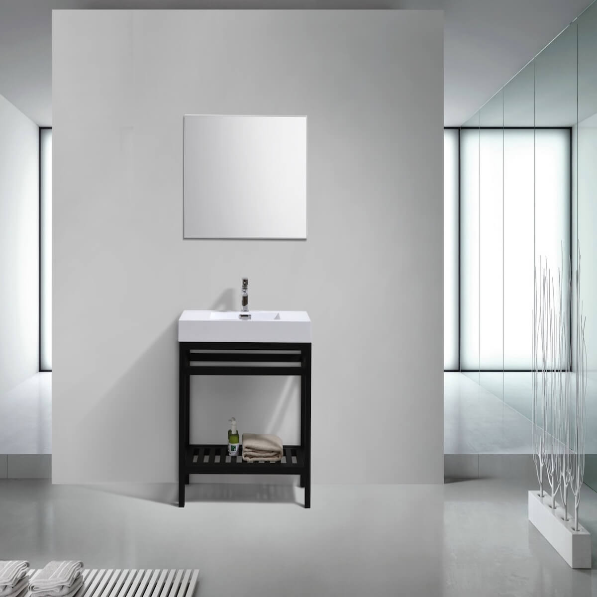 KubeBath Cisco 36” Matt Black Stainless Steel Console with Acrylic Sink AC36-BK in Bathroom