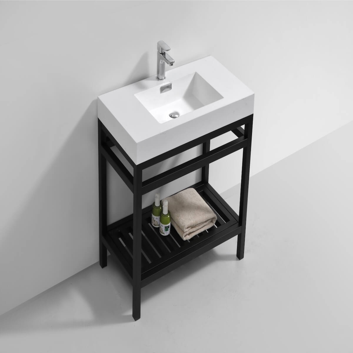 KubeBath Cisco 36” Matt Black Stainless Steel Console with Acrylic Sink AC36-BK Side