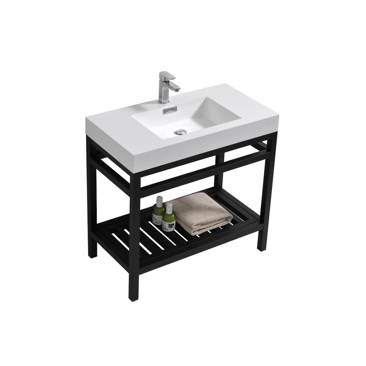 KubeBath Cisco 36” Matt Black Stainless Steel Console with Acrylic Sink AC36-BK
