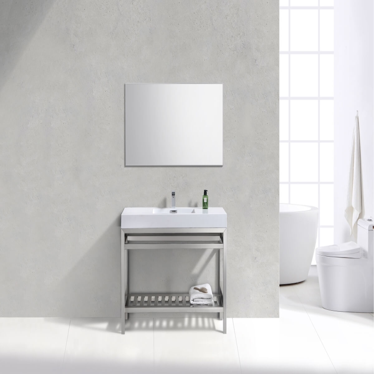 KubeBath Cisco 48” Chrome Stainless Steel Console with Acrylic Sink AC48 in Bathroom