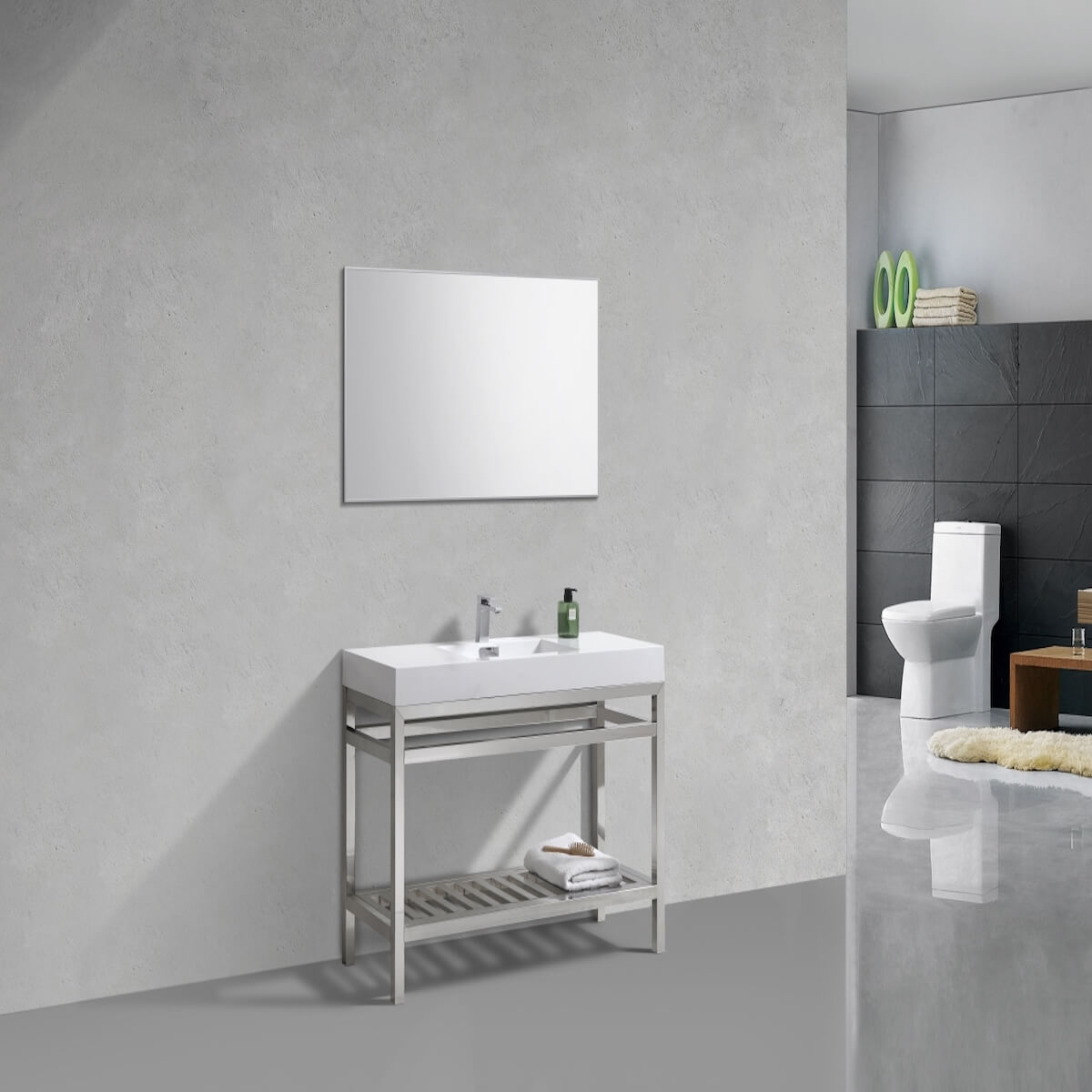 KubeBath Cisco 48” Chrome Stainless Steel Console with Acrylic Sink AC48 in Bathroom