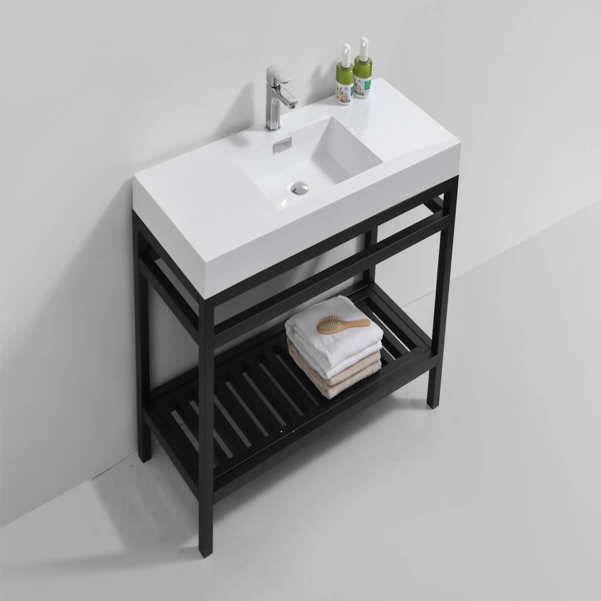 KubeBath Cisco 48” Matt Black Stainless Steel Console with Acrylic Sink AC48-BK Side