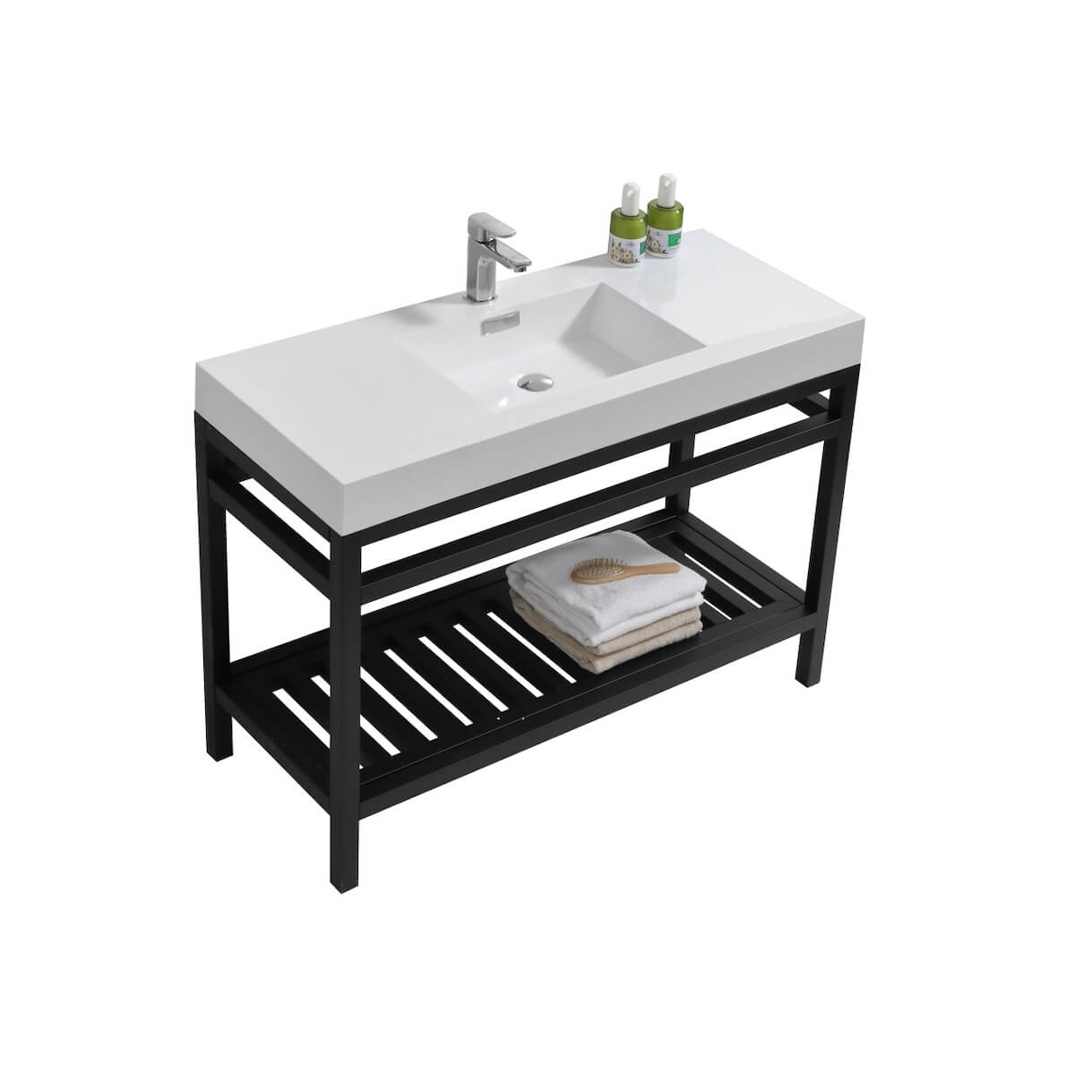 KubeBath Cisco 48” Matt Black Stainless Steel Console with Acrylic Sink AC48-BK