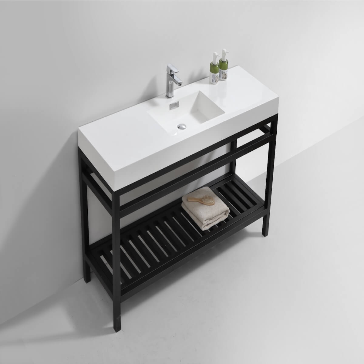 KubeBath Cisco 60” Matt Black Stainless Steel Single Sink Console with Acrylic Sink AC60S-BK Side