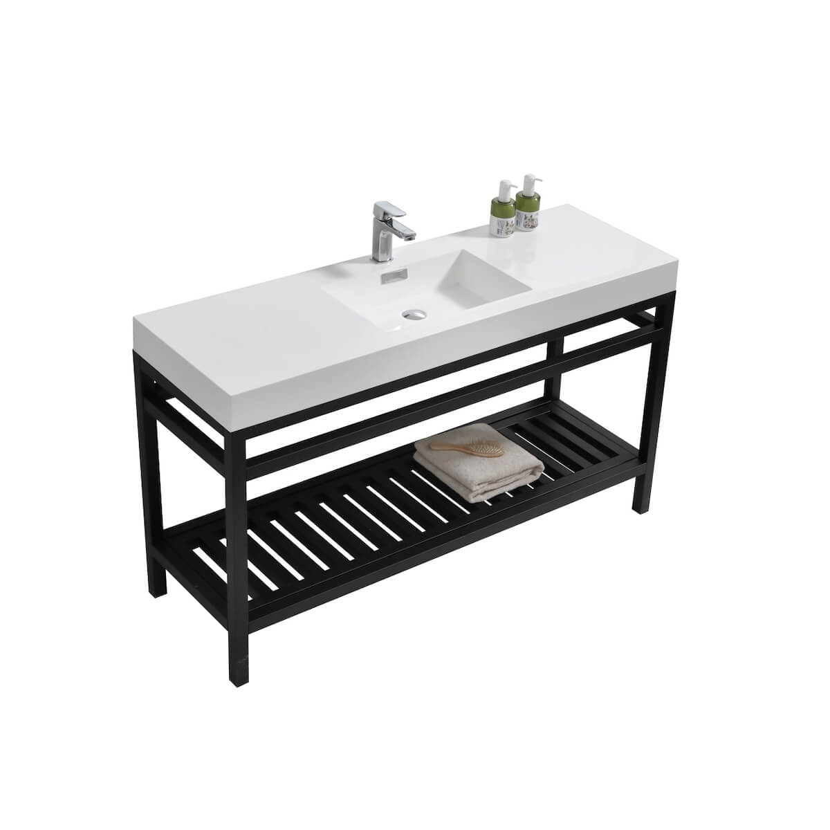 KubeBath Cisco 60” Matt Black Stainless Steel Single Sink Console with Acrylic Sink AC60S-BK
