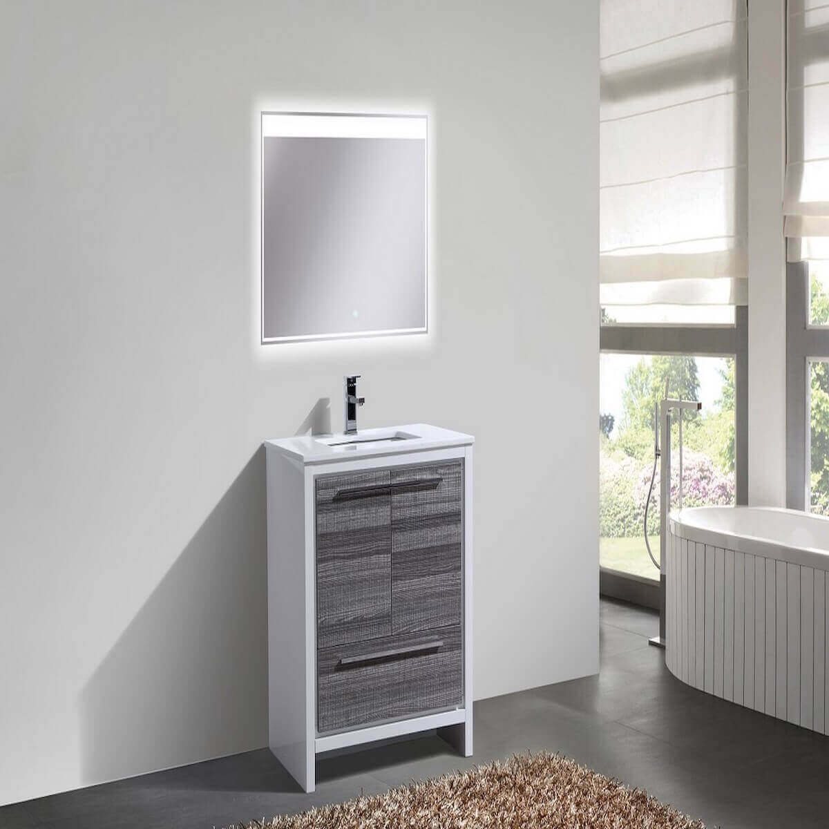 KubeBath Dolce 30” Ash Gray Freestanding Single Vanity with Quartz Countertop AD630HG in Bathroom #finish_ash gray