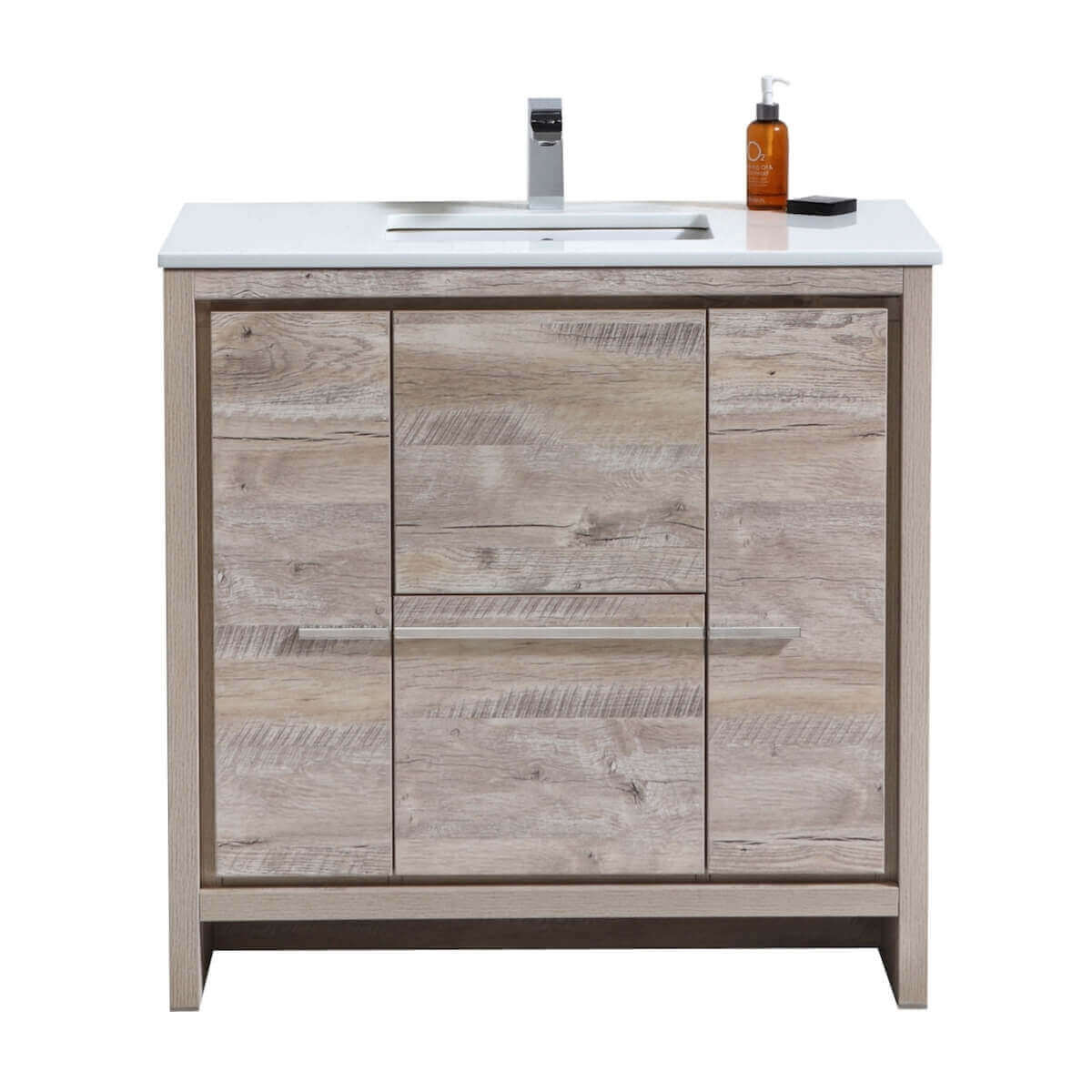 KubeBath Dolce 36" Nature Wood Freestanding Single Vanity with Quartz Countertop AD636NW #finish_nature wood