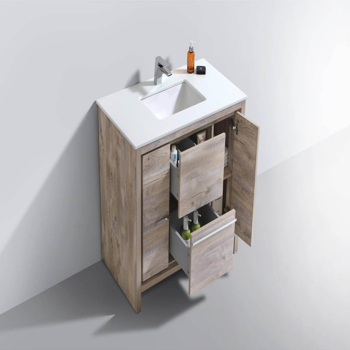 KubeBath Dolce 36" Nature Wood Freestanding Single Vanity with Quartz Countertop AD636NW Inside #finish_nature wood