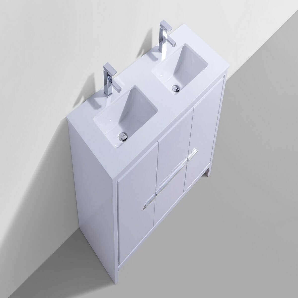 KubeBath Dolce 48" Gloss White Freestanding Double Vanity with Quartz Countertop AD648DGW #finish_high gloss white
