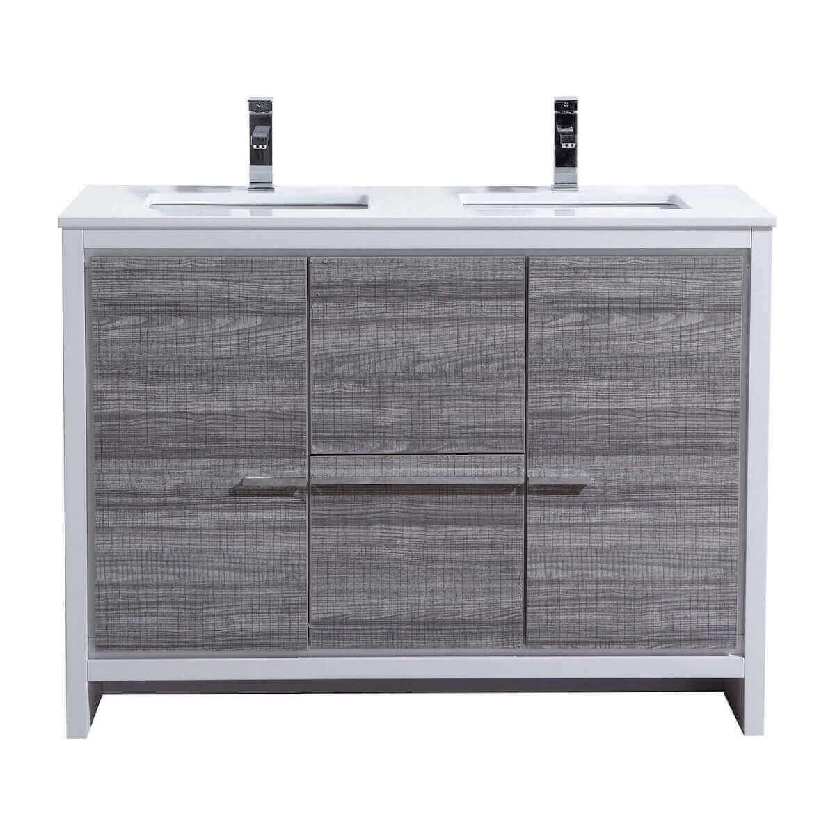 KubeBath Dolce 48" Ash Gray Freestanding Double Vanity with Quartz Countertop AD648DHG #finish_ash gray