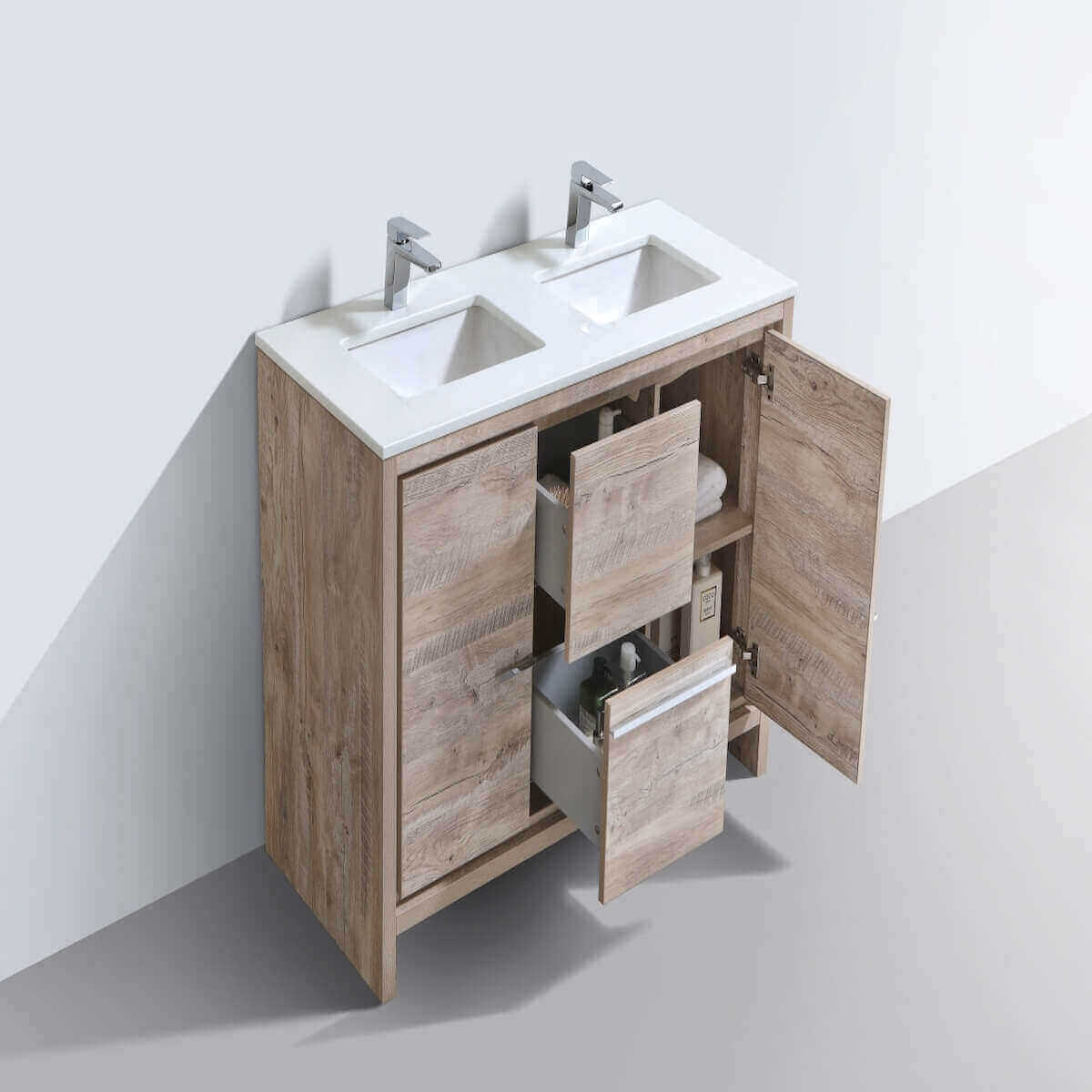 KubeBath Dolce 48" Nature Wood Freestanding Double Vanity with Quartz Countertop AD648DNW Inside #finish_nature wood