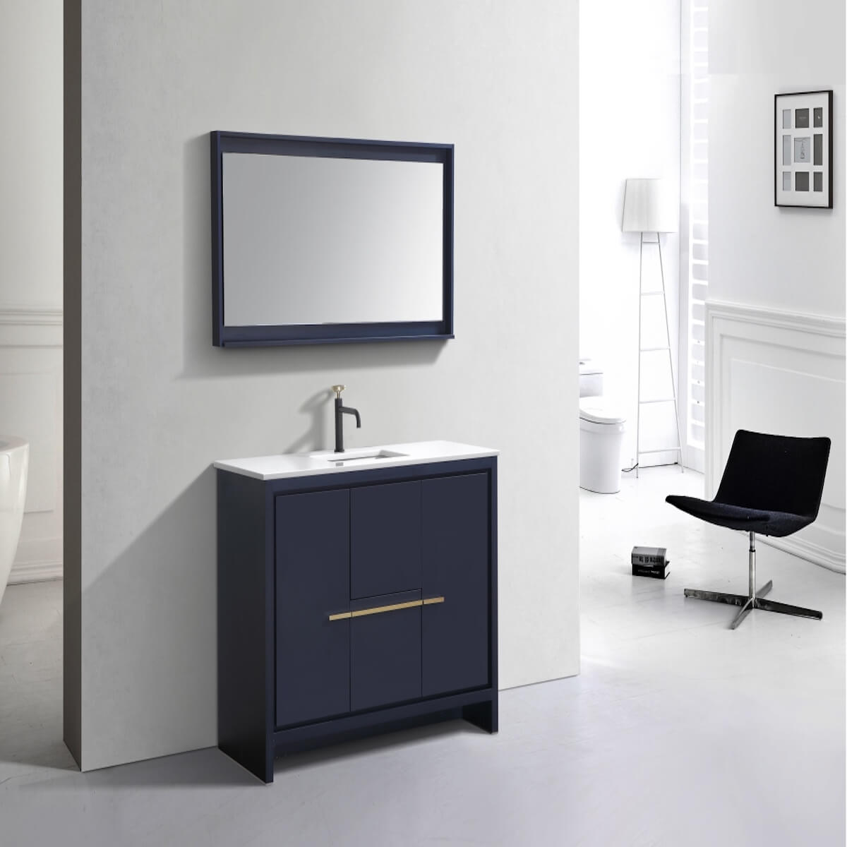 KubeBath Dolce 48” Blue Modern Bathroom Single Vanity with Quartz Countertop AD648SBLUE in Bathroom #finish_blue
