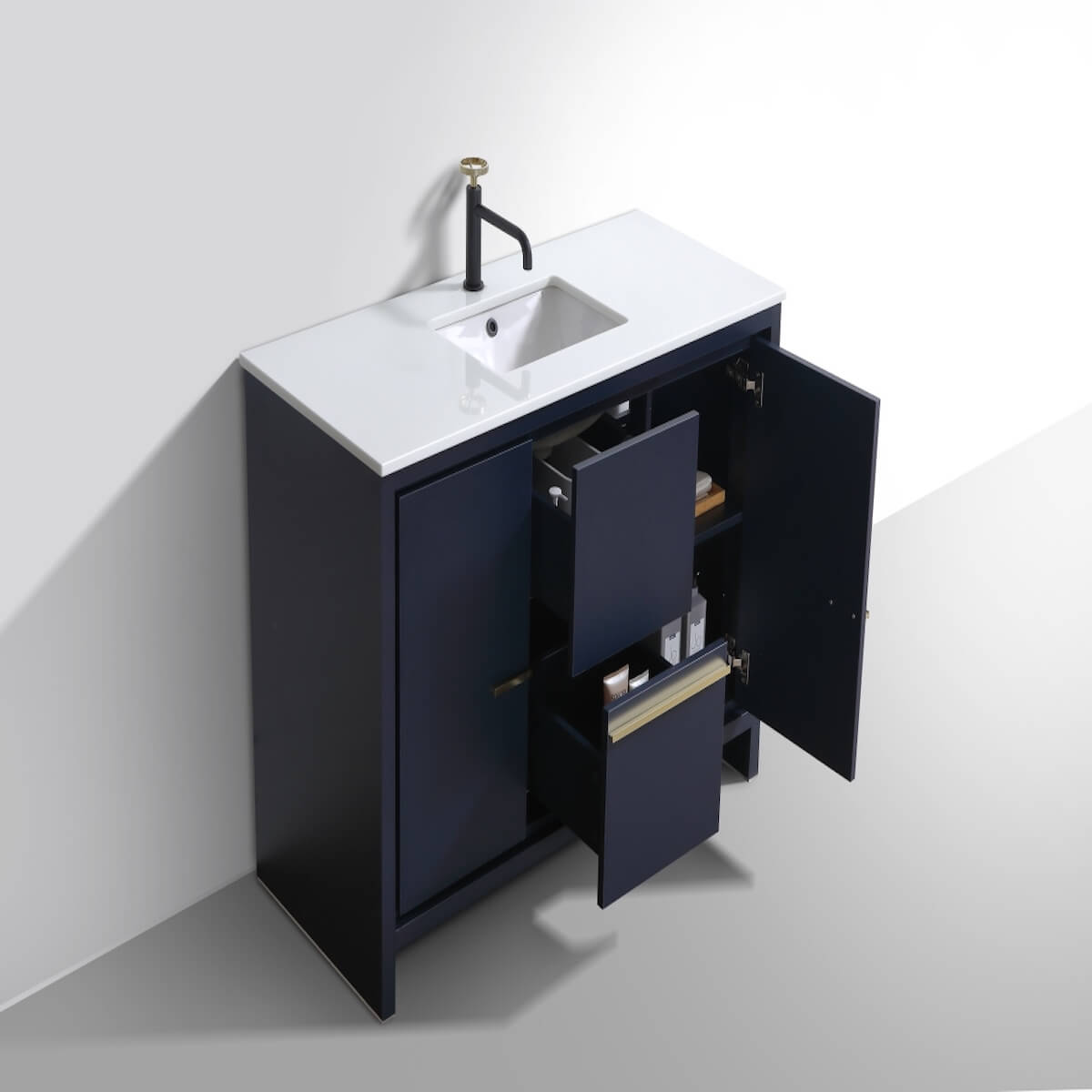 KubeBath Dolce 48” Blue Modern Bathroom Single Vanity with Quartz Countertop AD648SBLUE Inside #finish_blue