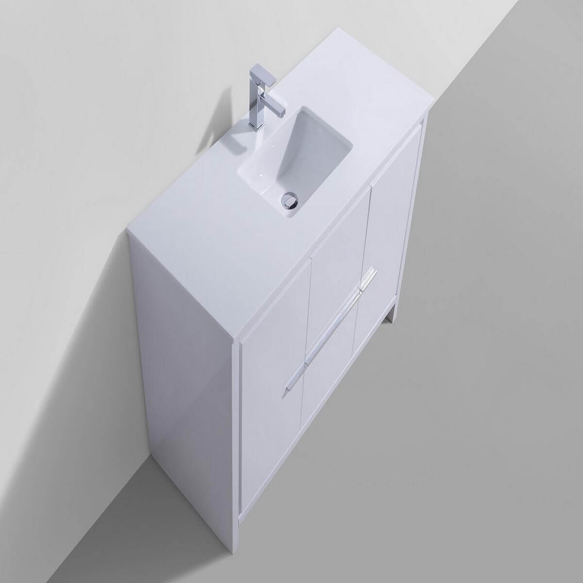 KubeBath Dolce 48" Gloss White Freestanding Single Vanity with Quartz Countertop AD648SGW #finish_high gloss white