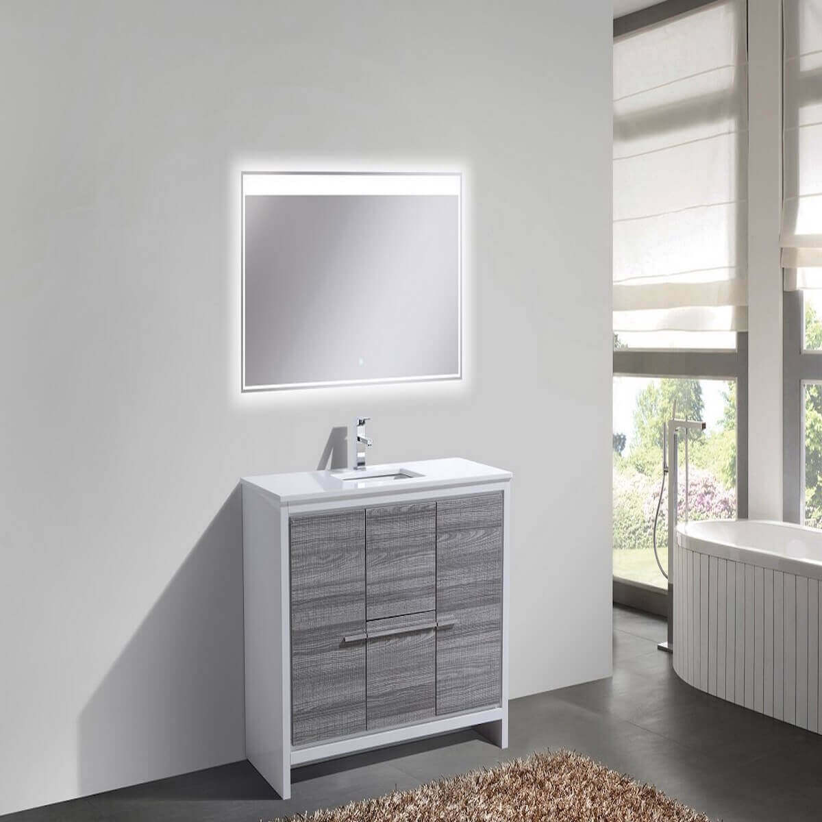 KubeBath Dolce 48" Ash Gray Freestanding Single Vanity with Quartz Countertop AD648SHG in Bathroom #finish_ash gray