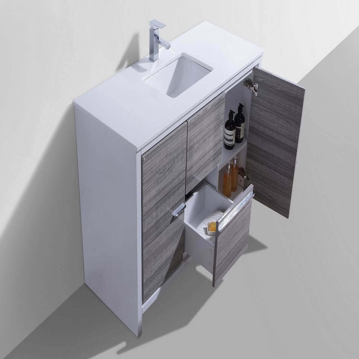 KubeBath Dolce 48" Ash Gray Freestanding Single Vanity with Quartz Countertop AD648SHG Inside #finish_ash gray
