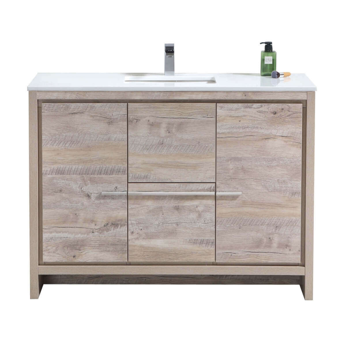 KubeBath Dolce 48" Nature Wood Freestanding Single Vanity with Quartz Countertop AD648SNW #finish_nature wood