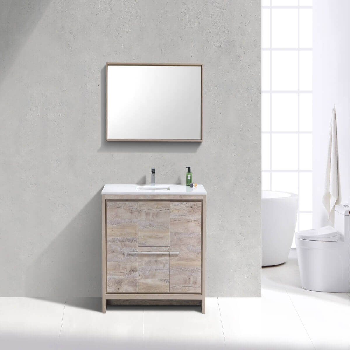 KubeBath Dolce 48" Nature Wood Freestanding Single Vanity with Quartz Countertop AD648SNW #finish_nature wood