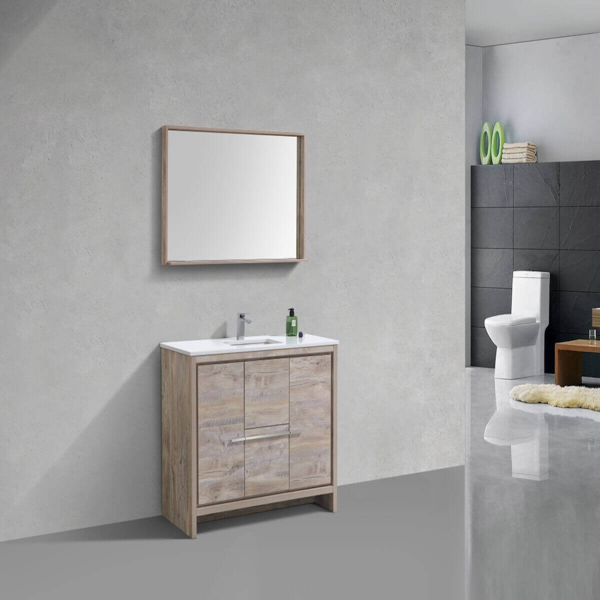 KubeBath Dolce 48" Nature Wood Freestanding Single Vanity with Quartz Countertop AD648SNW in Bathroom #finish_nature wood