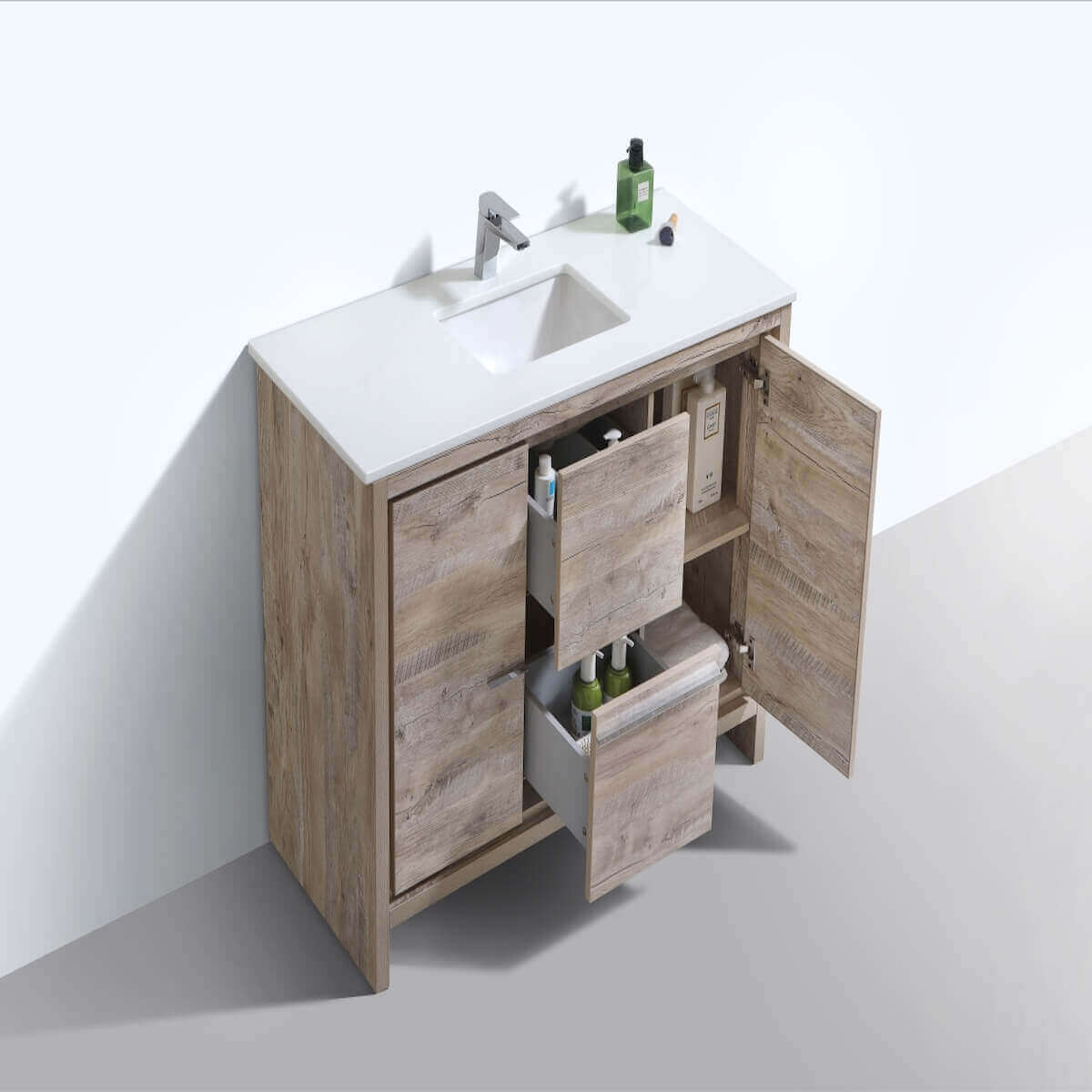 KubeBath Dolce 48" Nature Wood Freestanding Single Vanity with Quartz Countertop AD648SNW Inside #finish_nature wood