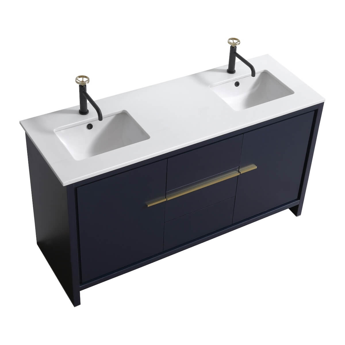 KubeBath Dolce 60” Blue Modern Bathroom Double Vanity with Quartz Countertop AD660DBLUE #finish_blue