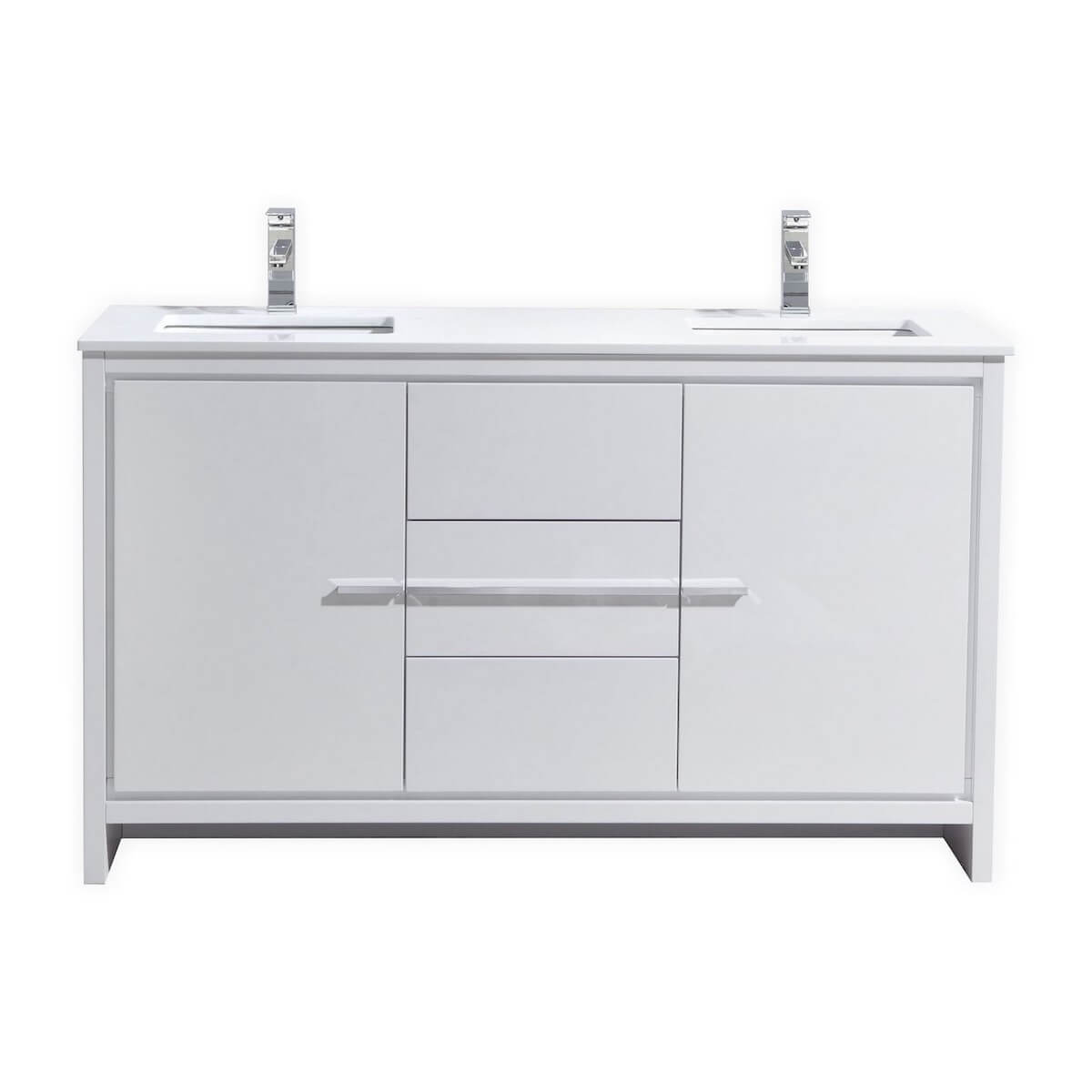 KubeBath Dolce 60" Gloss White Freestanding Double Vanity with Quartz Countertop AD660DGW #finish_high gloss white