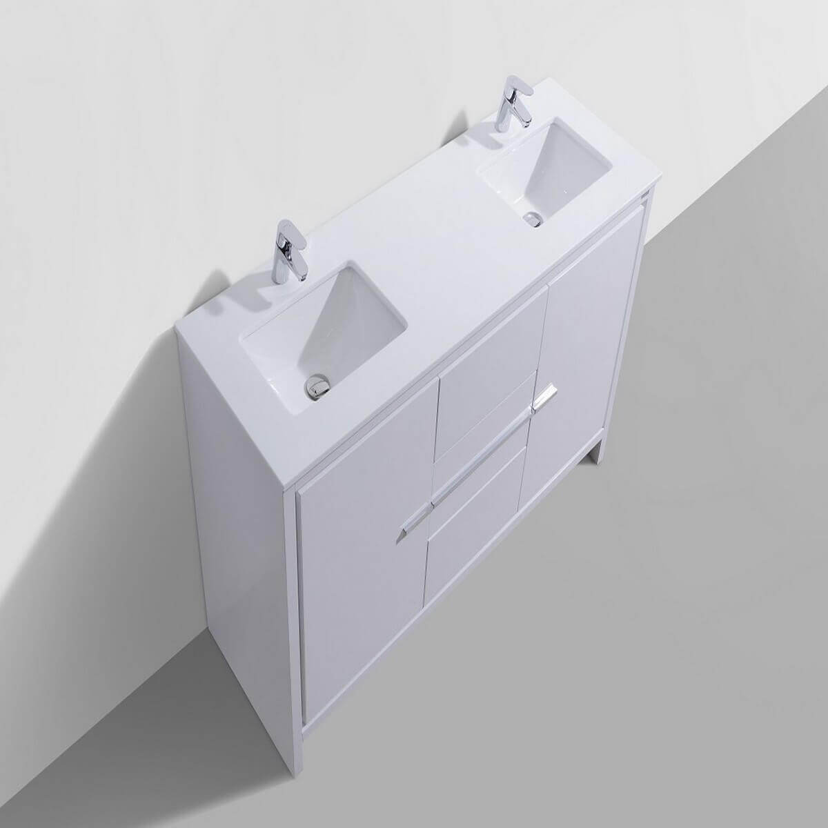KubeBath Dolce 60" Gloss White Freestanding Double Vanity with Quartz Countertop AD660DGW #finish_high gloss white