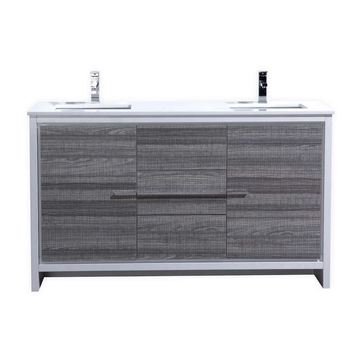 KubeBath Dolce 60" Ash Gray Freestanding Double Vanity with Quartz Countertop AD660DHG #finish_ash gray