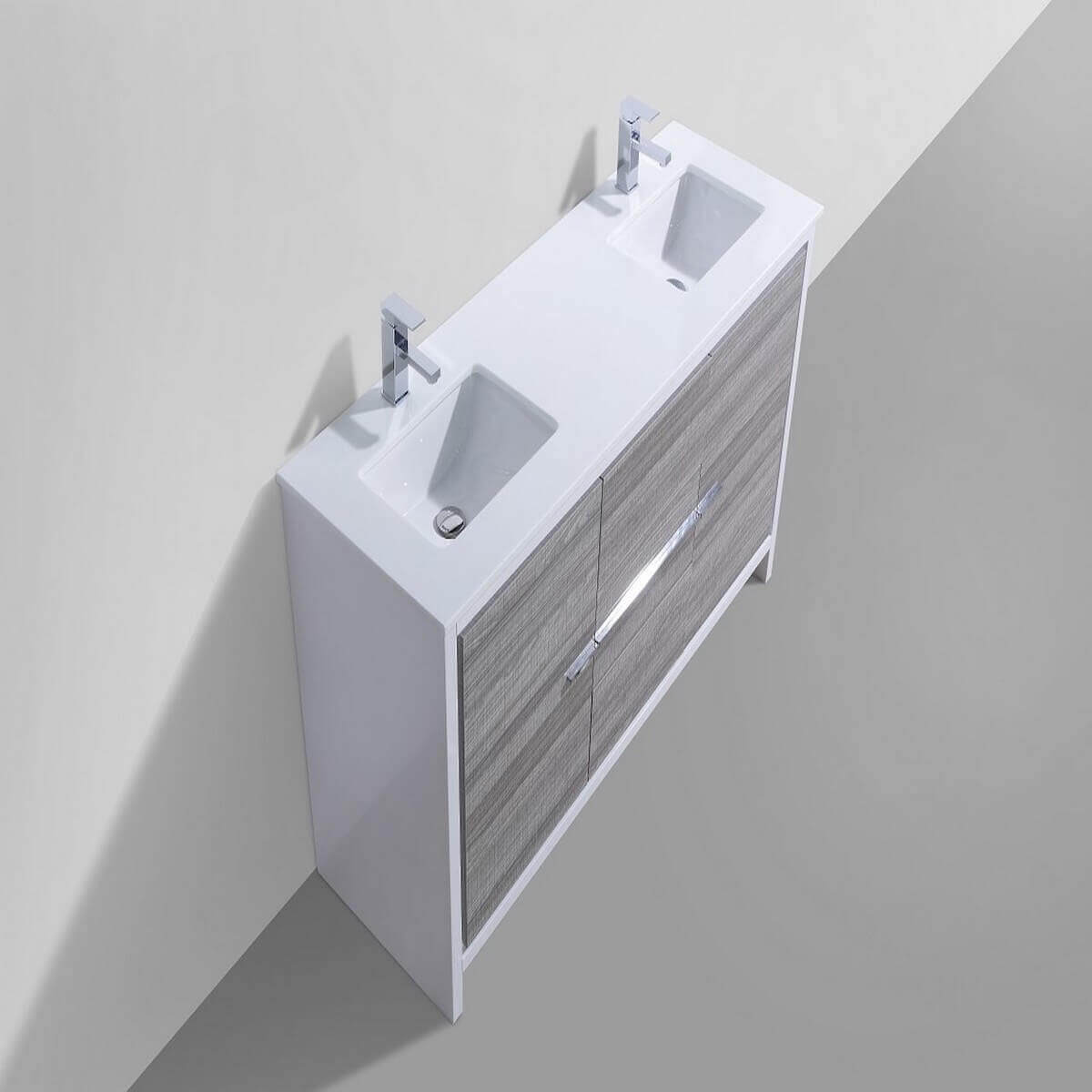 KubeBath Dolce 60" Ash Gray Freestanding Double Vanity with Quartz Countertop AD660DHG Counter #finish_ash gray