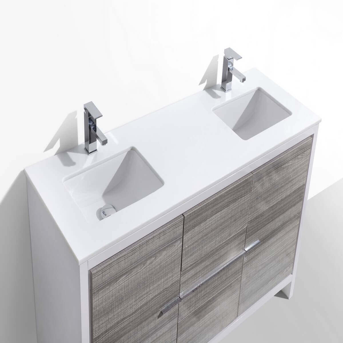 KubeBath Dolce 60" Ash Gray Freestanding Double Vanity with Quartz Countertop AD660DHG Sinks #finish_ash gray