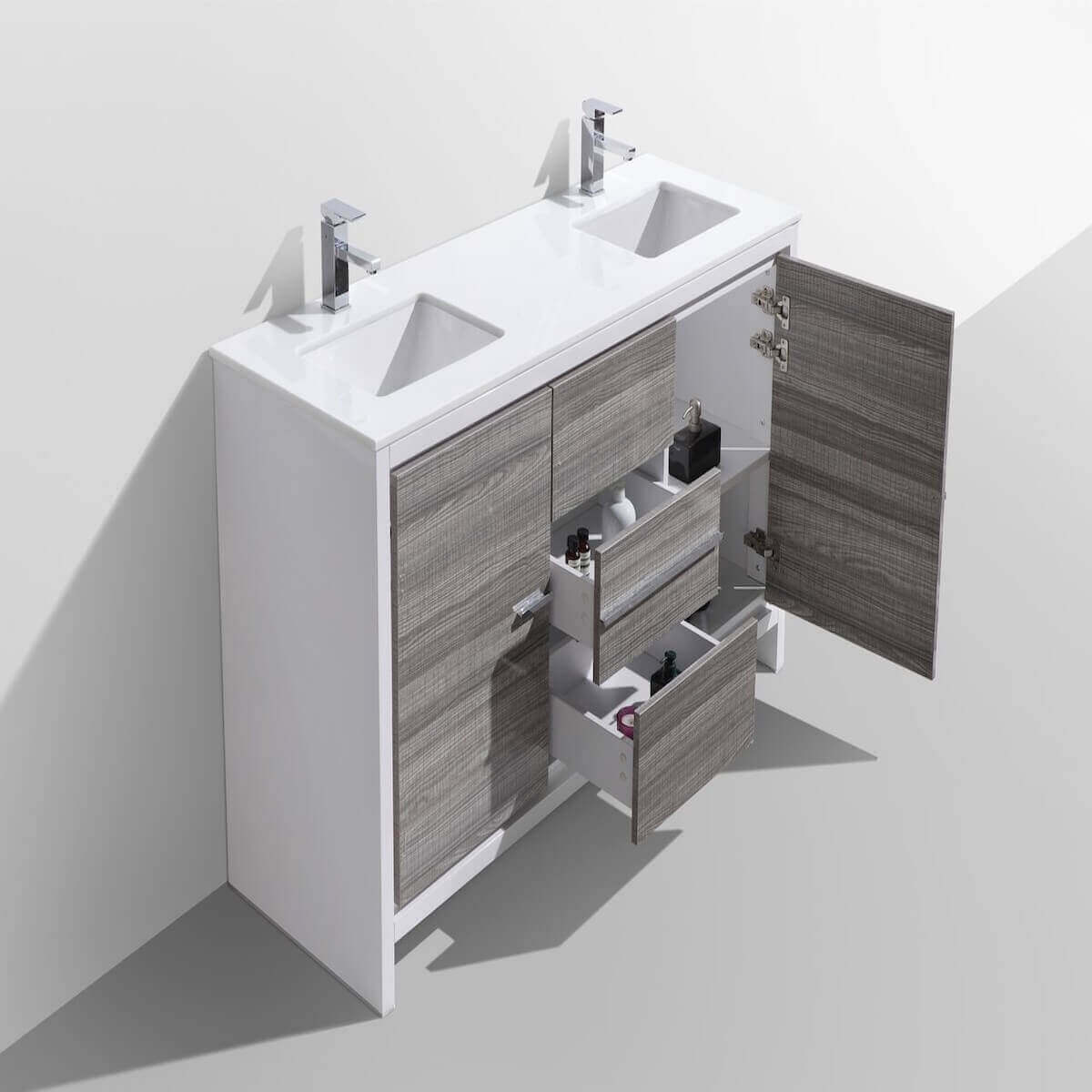KubeBath Dolce 60" Ash Gray Freestanding Double Vanity with Quartz Countertop AD660DHG Inside #finish_ash gray