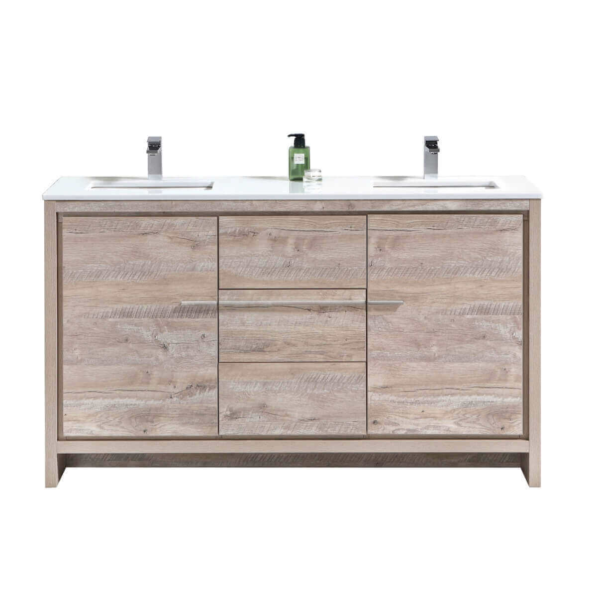 KubeBath Dolce 60" Nature Wood Freestanding Double Vanity with Quartz Countertop AD660DNW #finish_nature wood