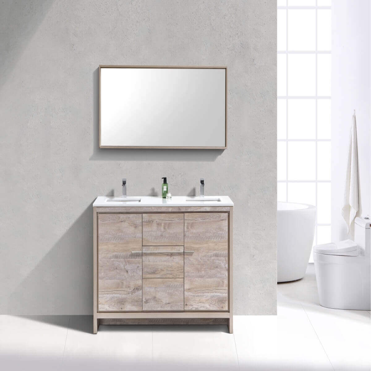 KubeBath Dolce 60" Nature Wood Freestanding Double Vanity with Quartz Countertop AD660DNW in Bathroom #finish_nature wood